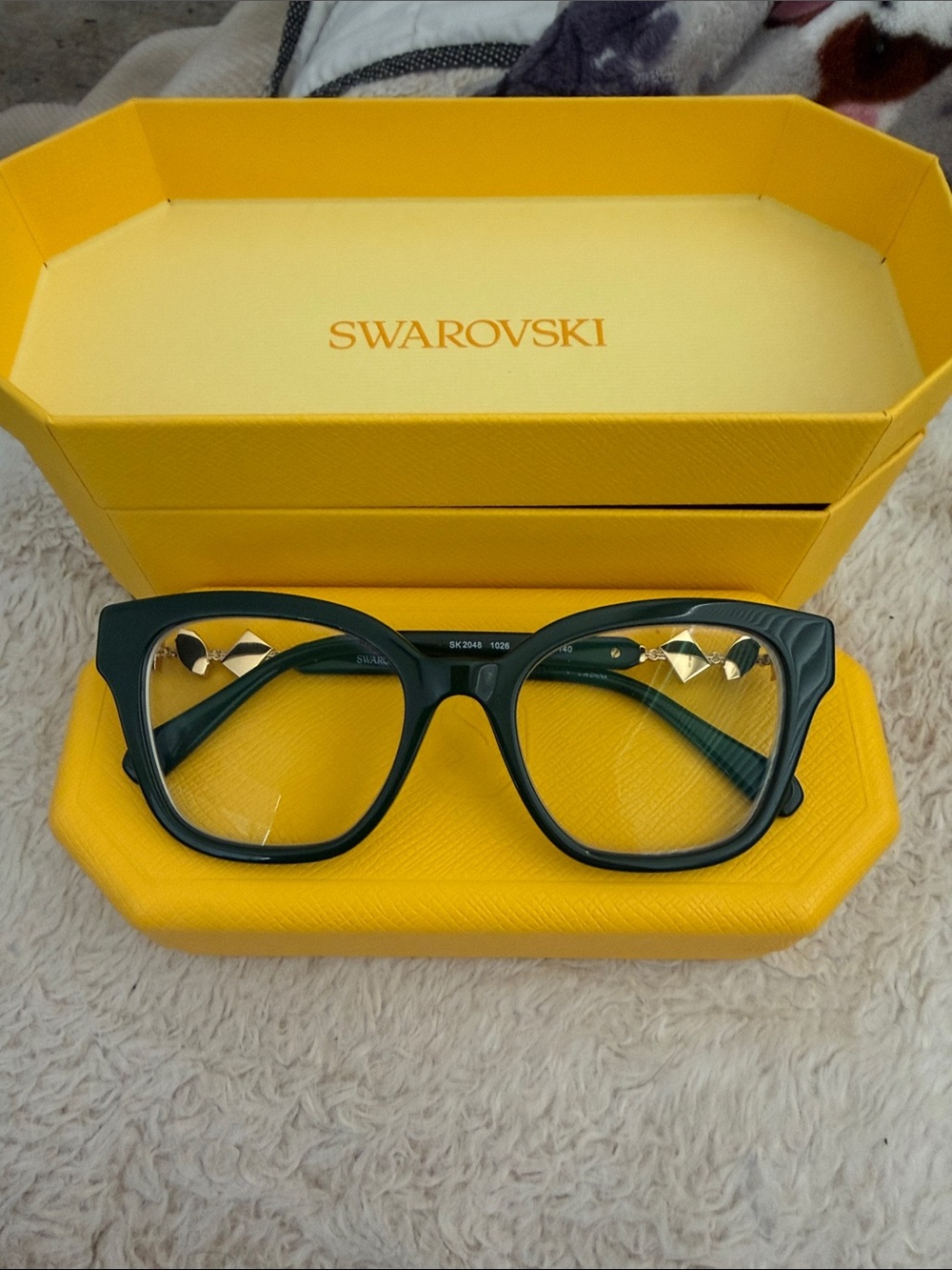 Swarovski Dark Green Cat-Eye Optical Glasses with Crystal Accents